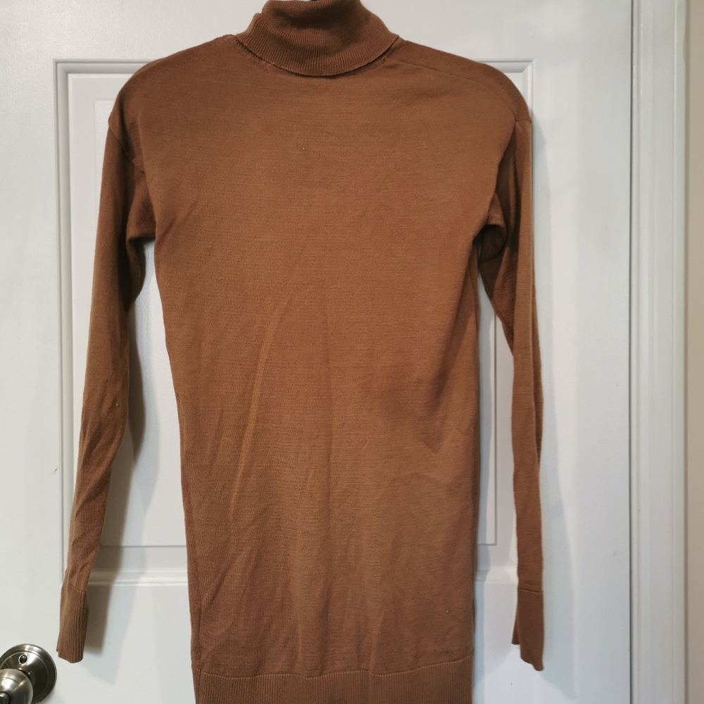 Brown turtle neck mini bodycon dress